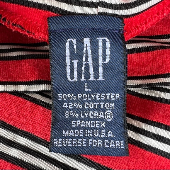 Vintage Gap Stripe Mock Neck Long Sleeve Top 90s Red Black White Stretch Large - Picture 7 of 8